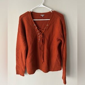 Charlotte Russe V-Neck Lace-Up Orange Sweater
